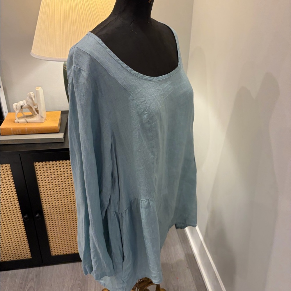 Flax 100% Linen Pastel Blue Boxy Tunic Top Size Medium Coastal Lagenlook - Picture 6 of 16